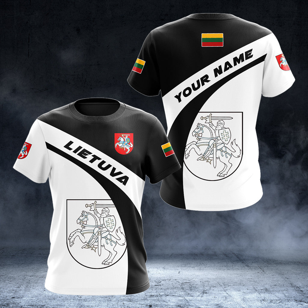 Custom Name Lithuania Lietuva Coat Of Arms Black And White Unisex Adult Shirts