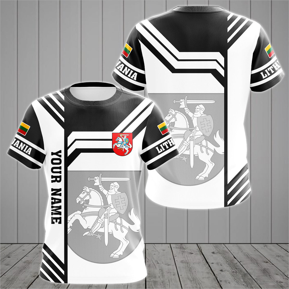 Customize Lithuania Line Black And White Unisex Adult Shirts