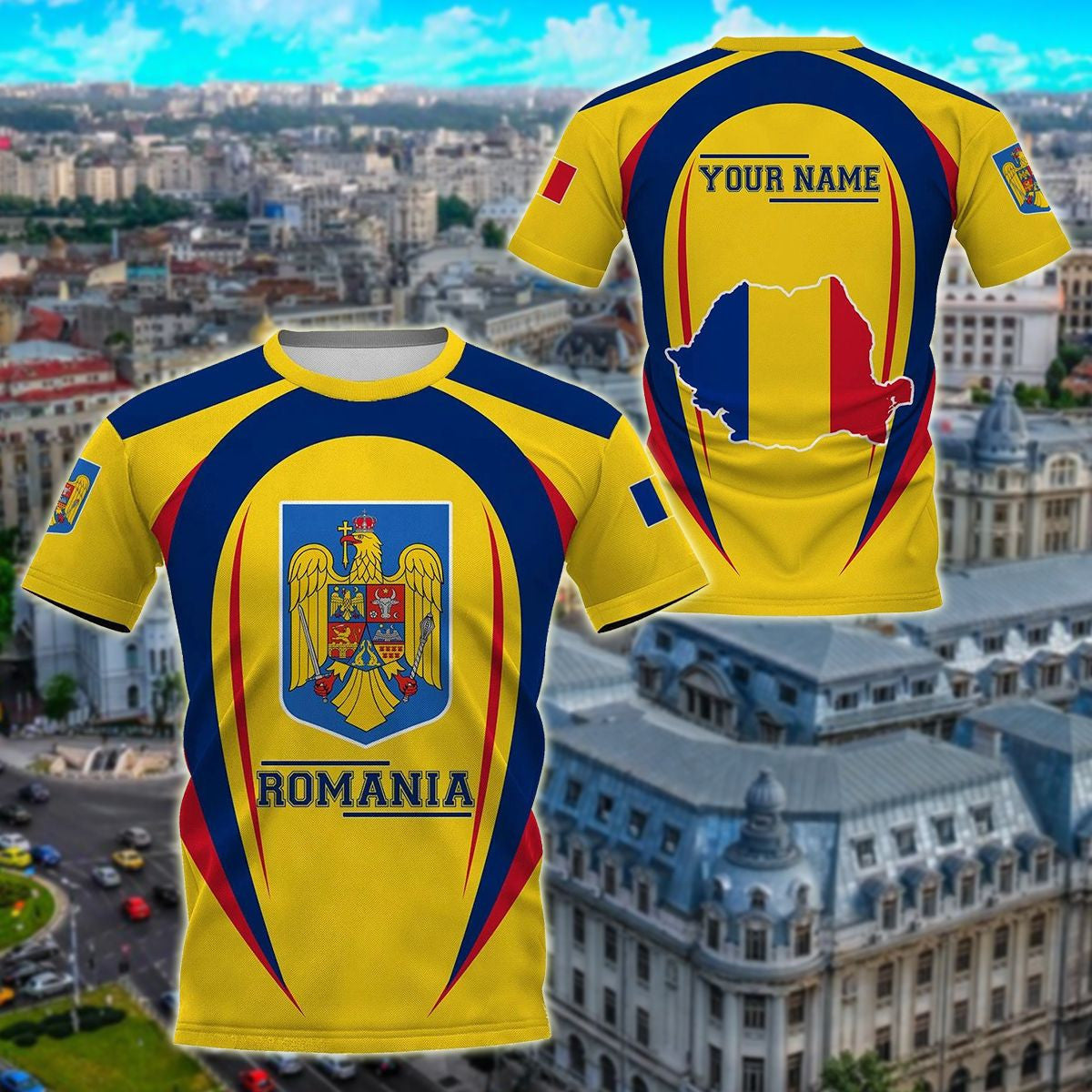 Customize Romania Map & Coat Of Arms Unisex Adult Shirts