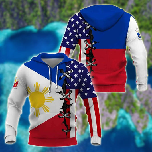 Unisex-Kapuzenpullover mit amerikanischer und philippinischer Flagge für Erwachsene