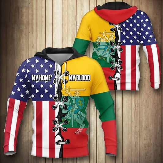 American My Home Lithuanian My Blood Version 2 Unisex Adult Hoodies