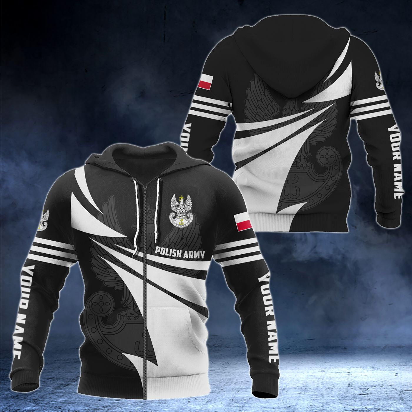 Sweats à capuche unisexes pour adultes avec impression 3D de style armée polonaise personnalisable