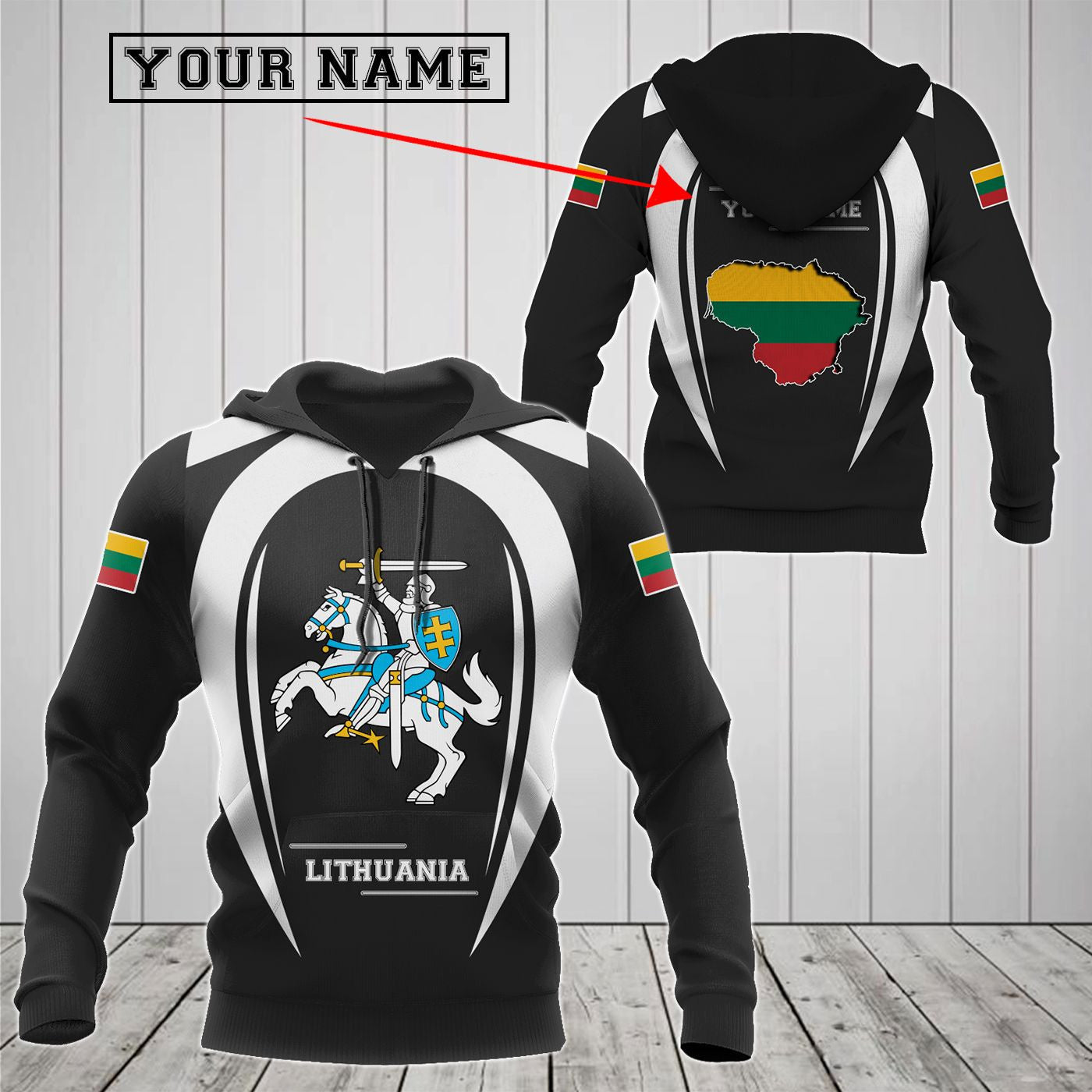 Customize Lithuania Map & Coat Of Arms V2 Unisex Adult Hoodies