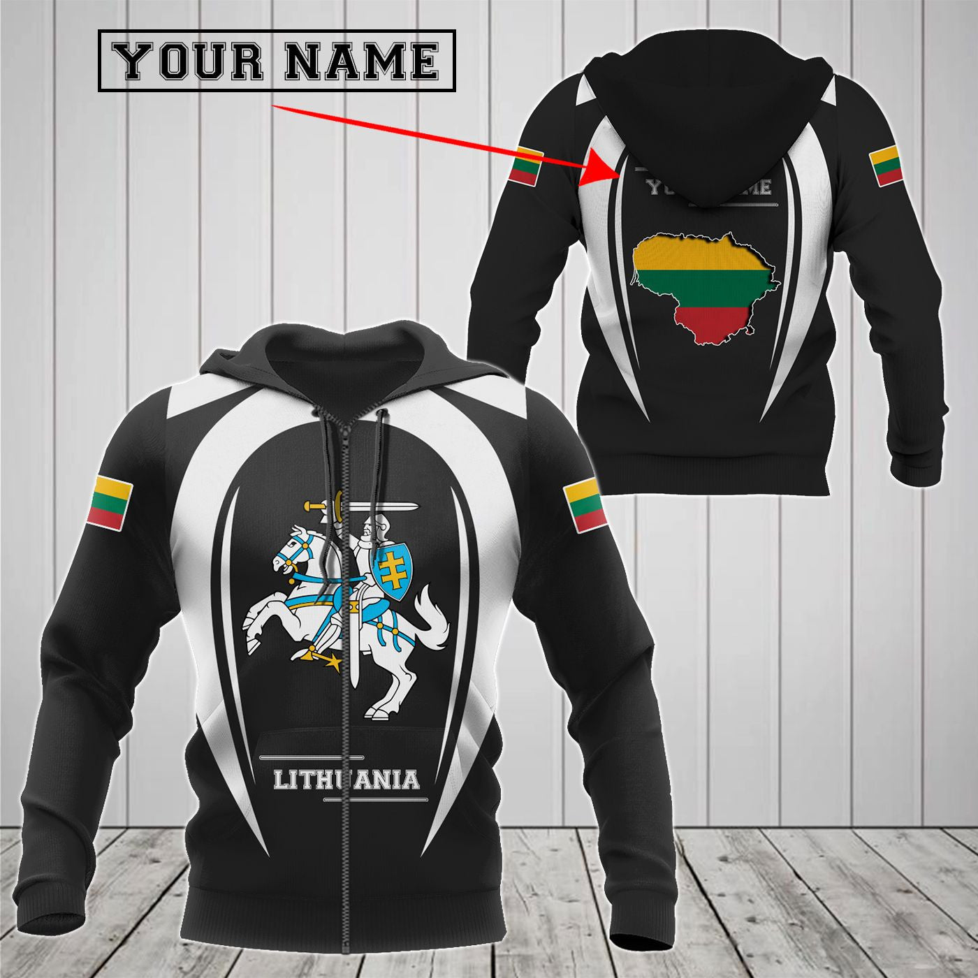 Customize Lithuania Map & Coat Of Arms V2 Unisex Adult Hoodies