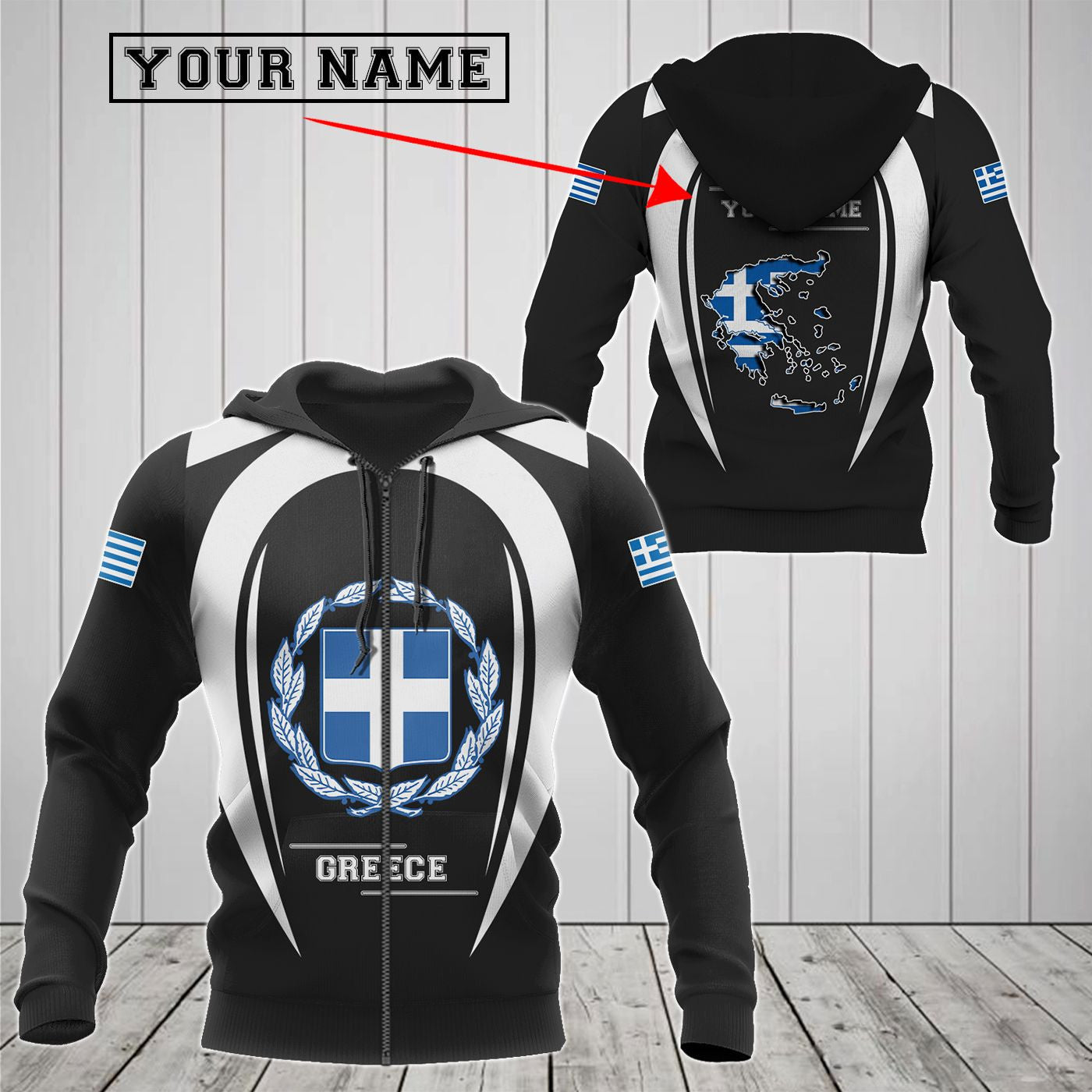 Customize Greece Map & Coat Of Arms V2 Unisex Adult Hoodies