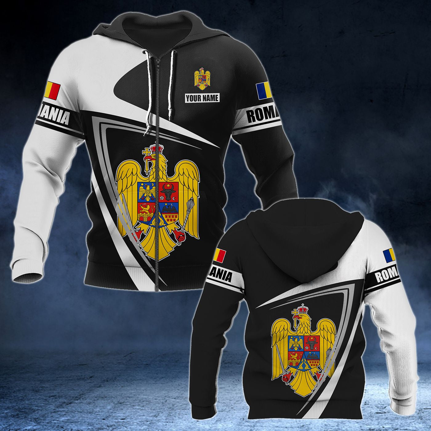 Customize Romania Coat Of Arms - Flag V3 Unisex Adult Hoodies