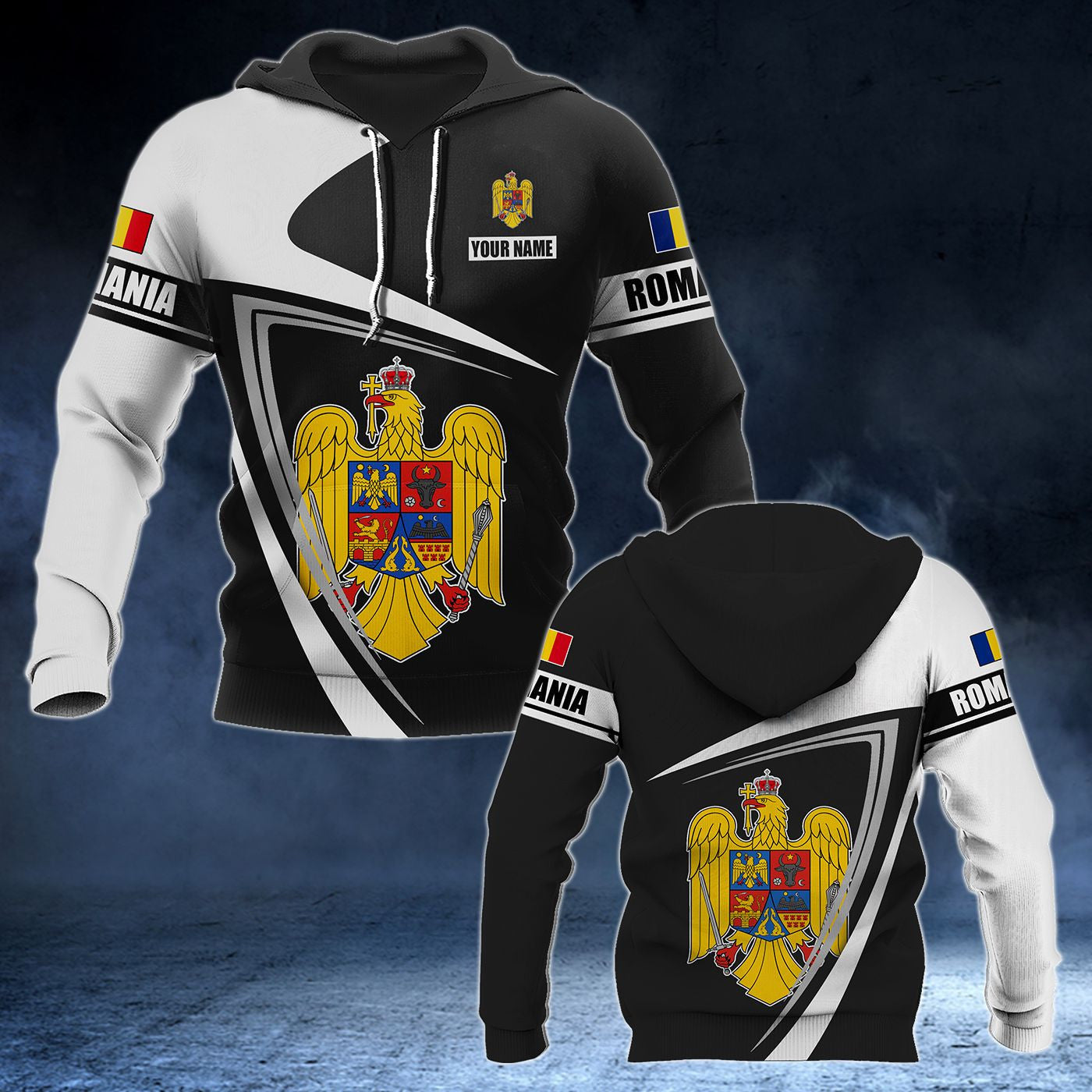 Rumänien Wappen - Flagge V3 Unisex Erwachsene Hoodies anpassen