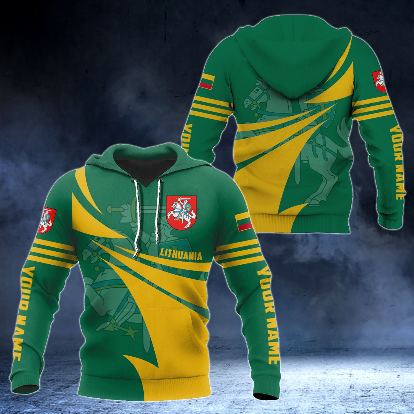 Customize Lithuania Flag Color Style 3D Print Unisex Adult Hoodies