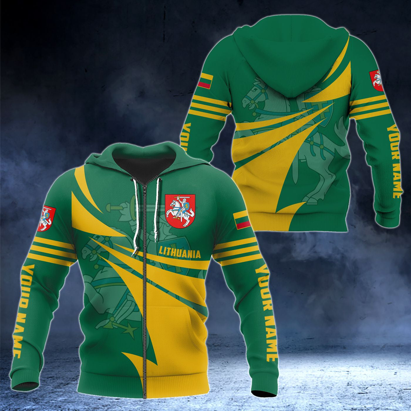 Customize Lithuania Flag Color Style 3D Print Unisex Adult Hoodies