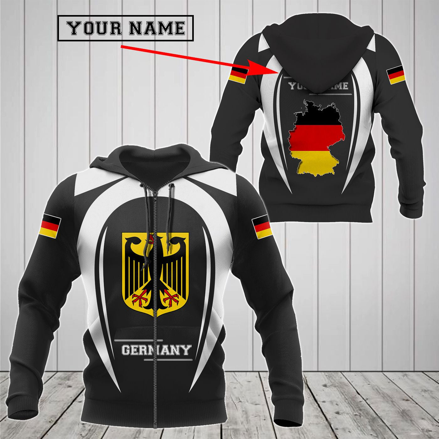 Deutschland Karte &amp; Wappen V2 Unisex Erwachsene Hoodies Personalisieren