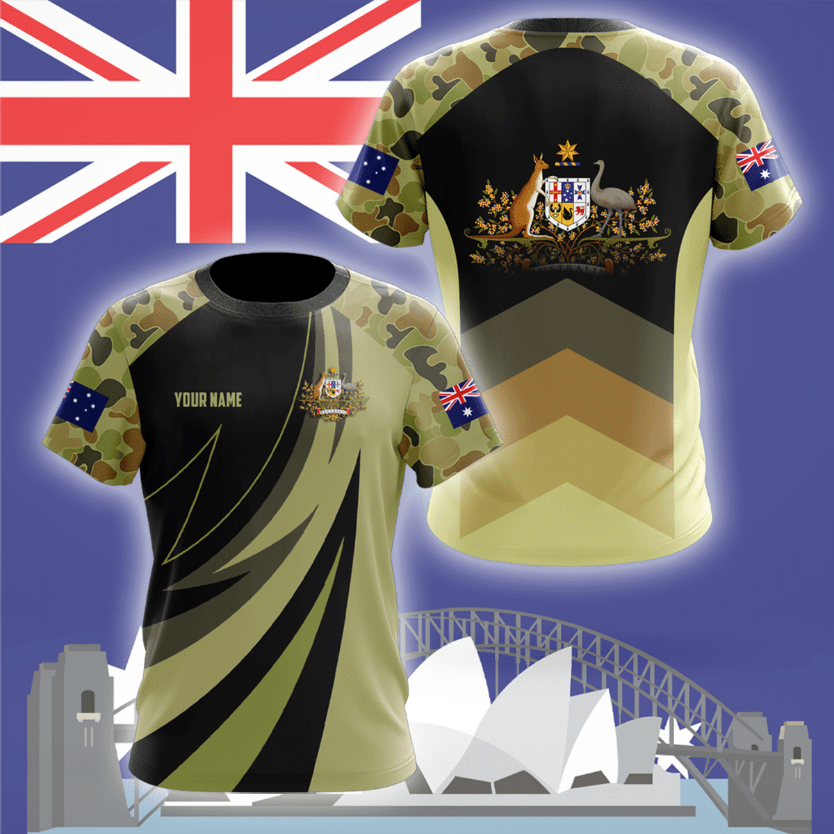 Customize Sport Camouflage And Coat Of Arms Australia Unisex Adult Shirts