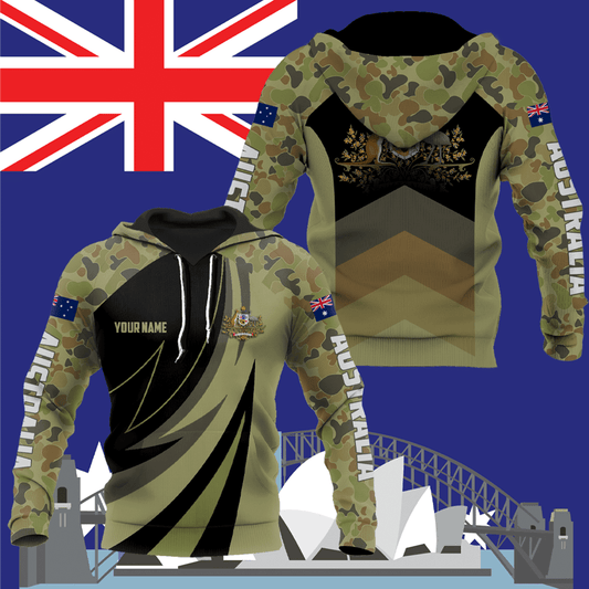 Personnalisez les chemises unisexes pour adultes avec camouflage sportif et armoiries de l'Australie