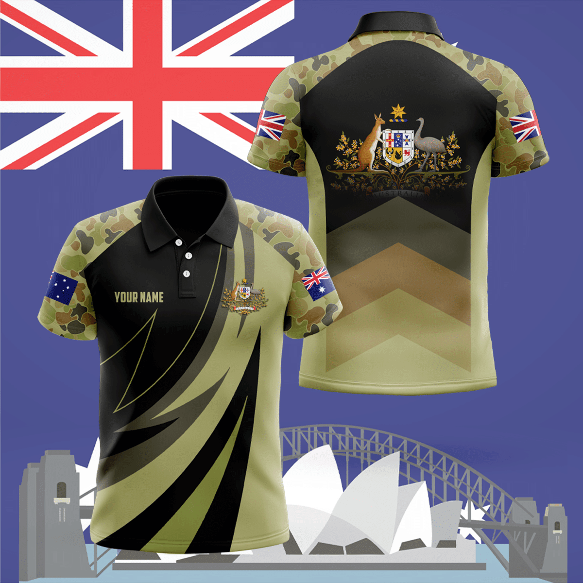 Customize Sport Camouflage And Coat Of Arms Australia Unisex Adult Shirts