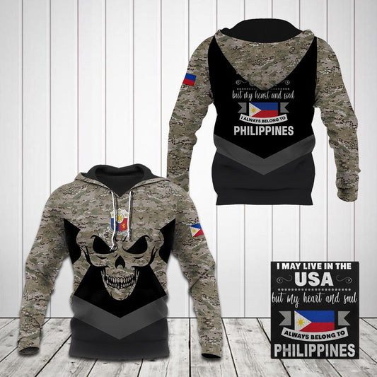 Ich lebe vielleicht in den USA, aber mein Herz und meine Seele gehören immer den Philippinen. Camo Unisex-Kapuzenpullover für Erwachsene