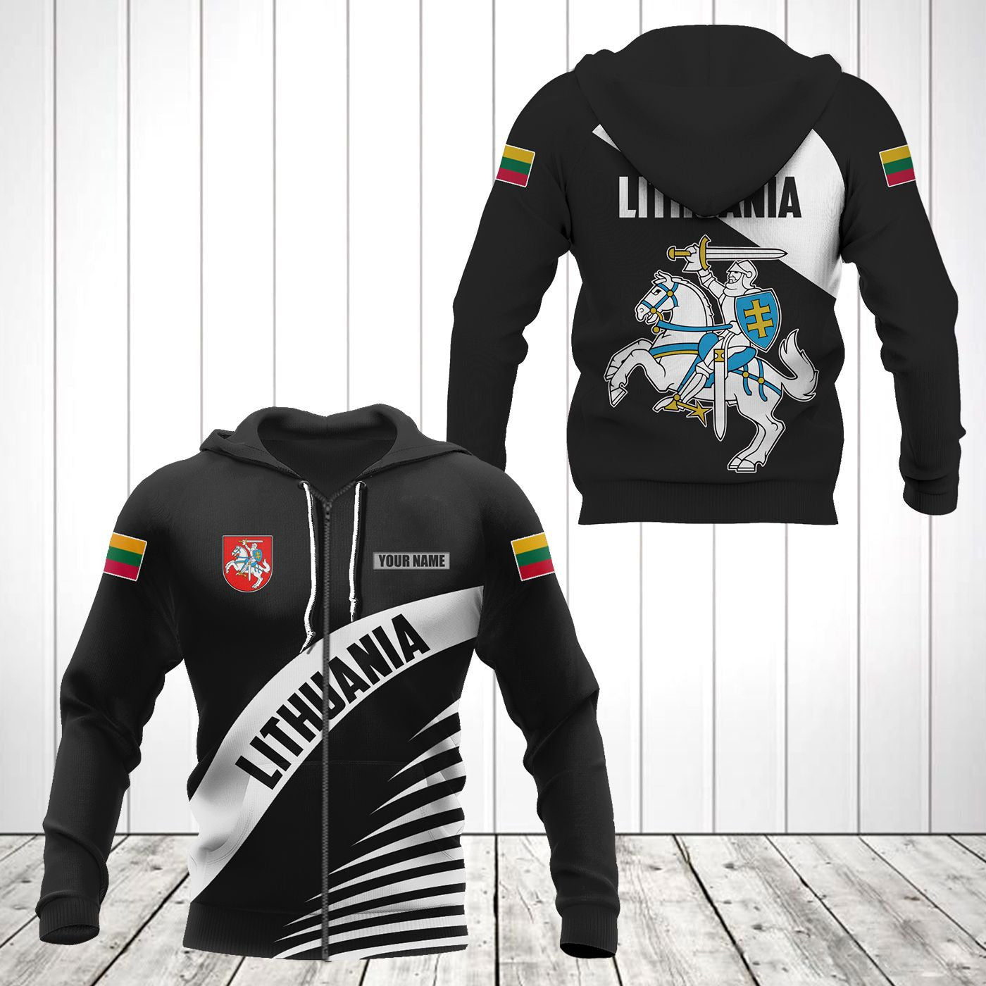 Customize Lithuania Coat Of Arms Black Style Unisex Adult Hoodies