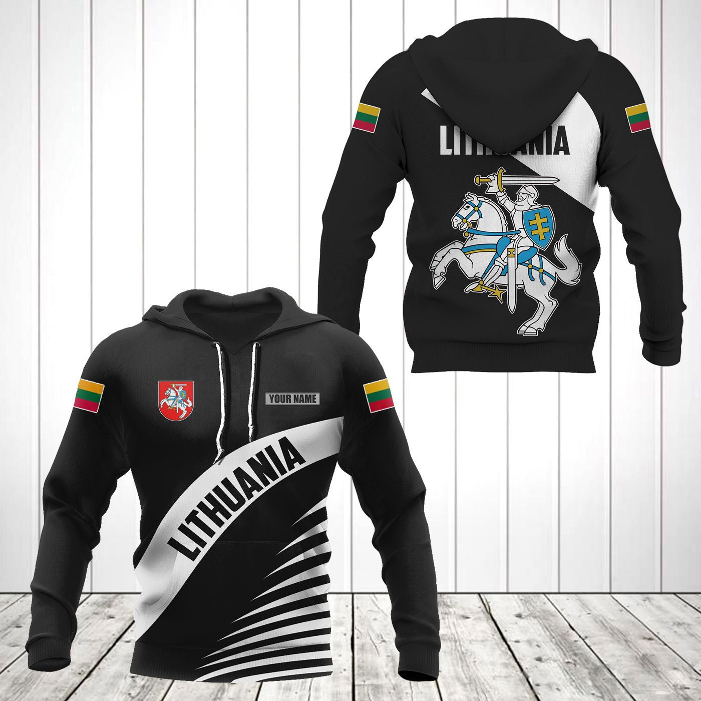 Customize Lithuania Coat Of Arms Black Style Unisex Adult Hoodies