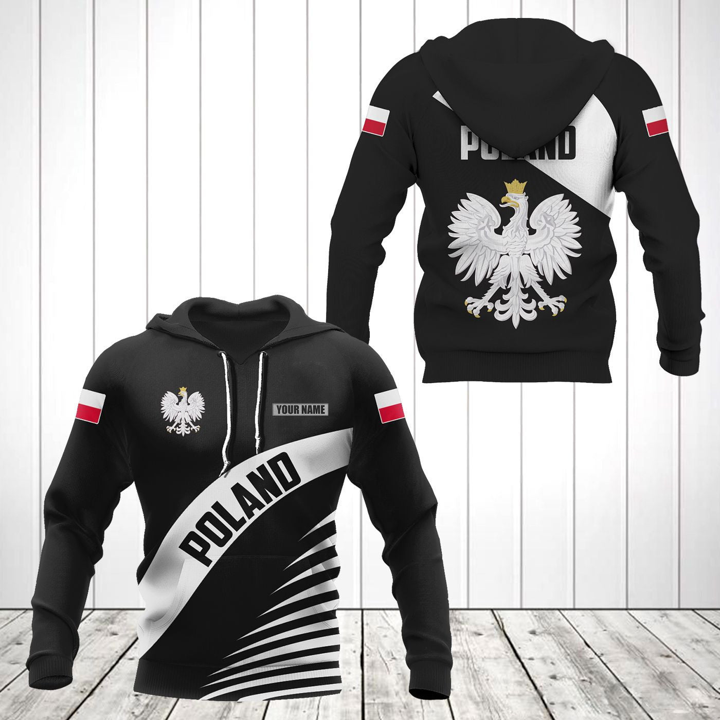 Anpassen Polen Wappen Schwarz Stil Unisex Erwachsene Hoodies