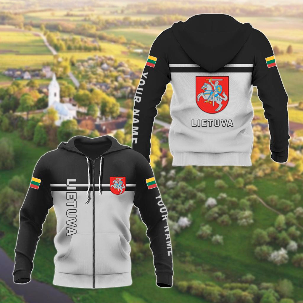 Customize Lithuania Coat Of Arms And Flag - Black And White Unisex Adult Hoodies