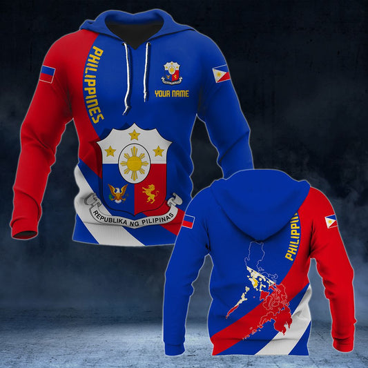 Sweat à capuche unisexe pour adulte personnalisable avec la carte des armoiries des Philippines V3