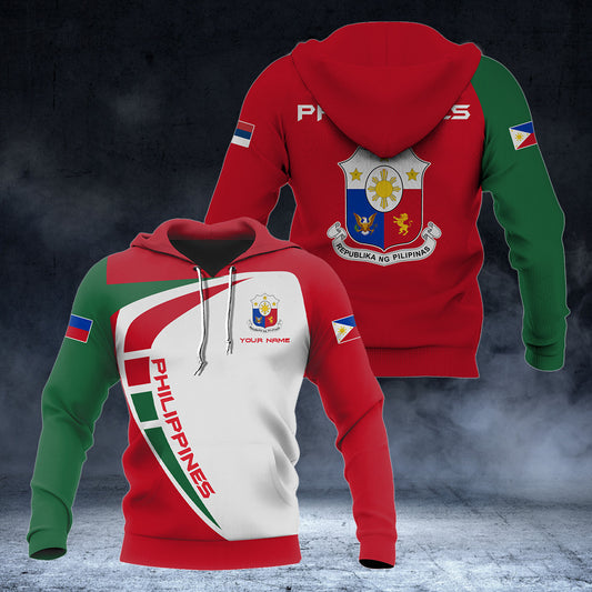 Custom Name Philippines Flag Sport Style Unisex Adult Hoodies