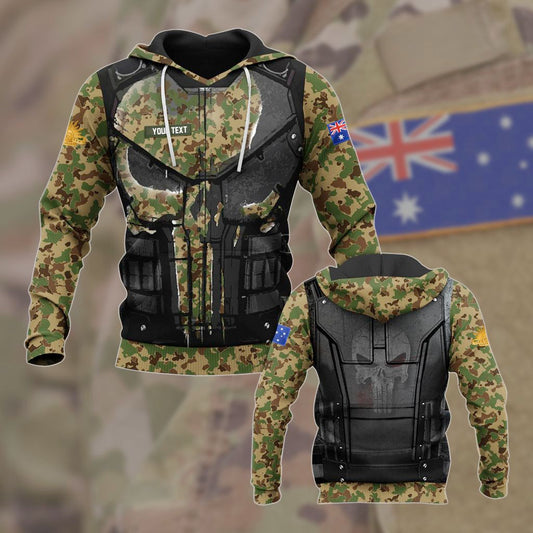 Sweat à capuche unisexe pour adulte avec symbole de l'armée australienne personnalisable en 3D - camouflage