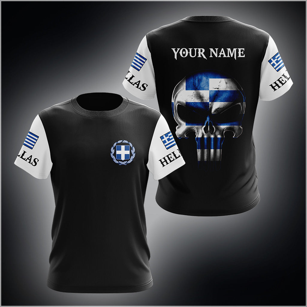 Benutzerdefinierte Name Hellas Schädel Flagge Unisex Erwachsene Shirts