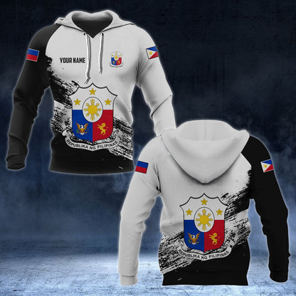 Sweat à capuche unisexe noir et blanc personnalisable avec armoiries des Philippines