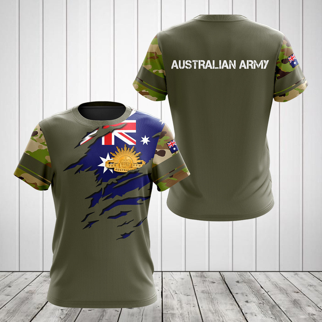 T-shirts unisexes pour adultes avec motif camouflage militaire 3D du drapeau australien