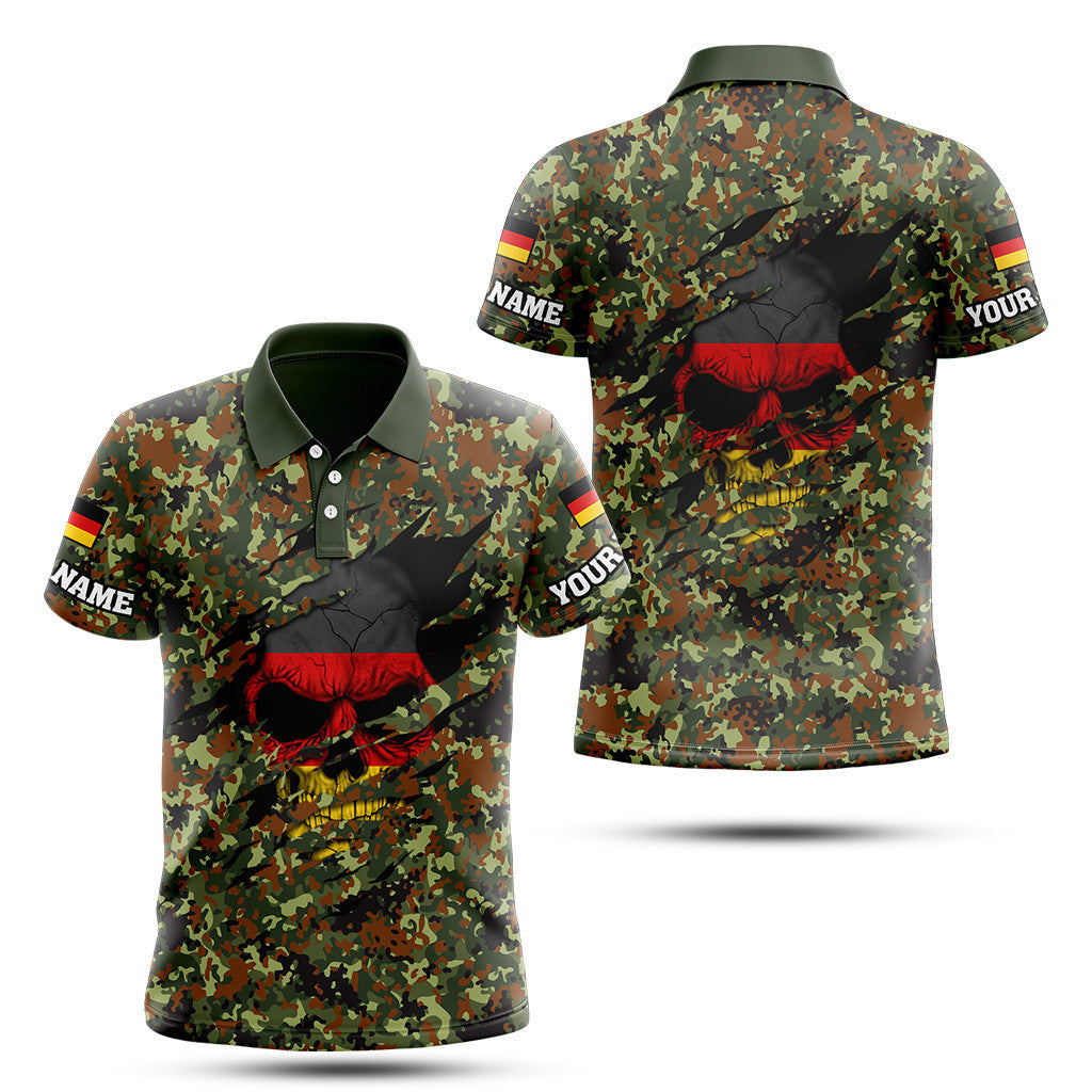 Unisex Shirts Custom Name Germany 3D Camouflage Skull Flag