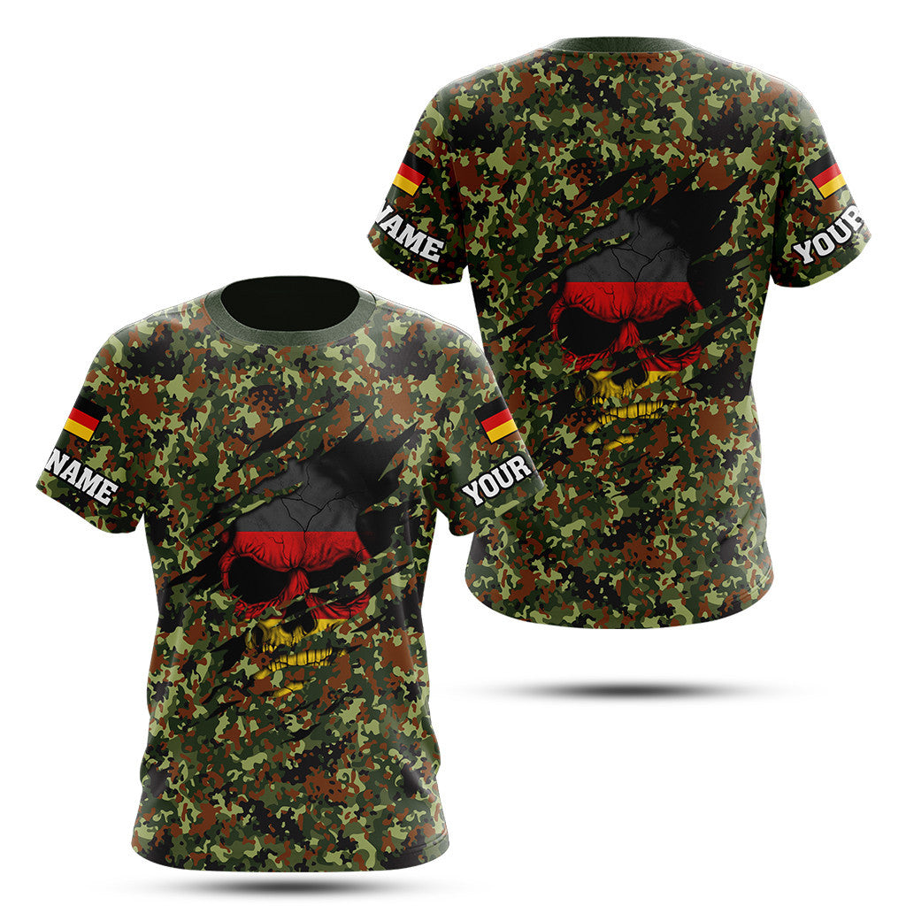 Unisex Shirts Custom Name Germany 3D Camouflage Skull Flag