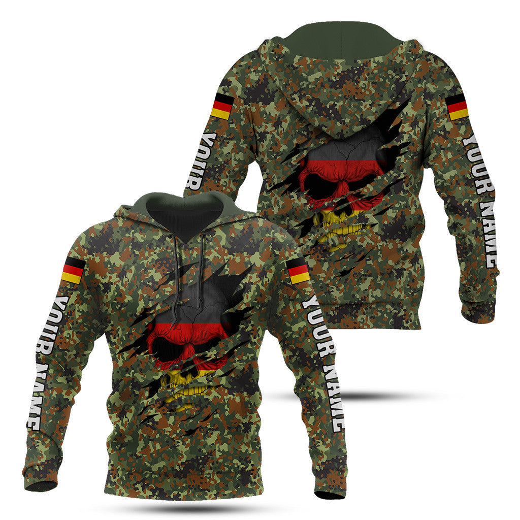 Unisex Shirts Custom Name Germany 3D Camouflage Skull Flag