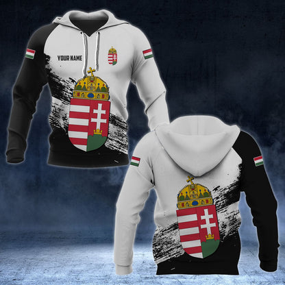 Customize Hungary Coat Of Arms Black And White Unisex Adult Hoodies