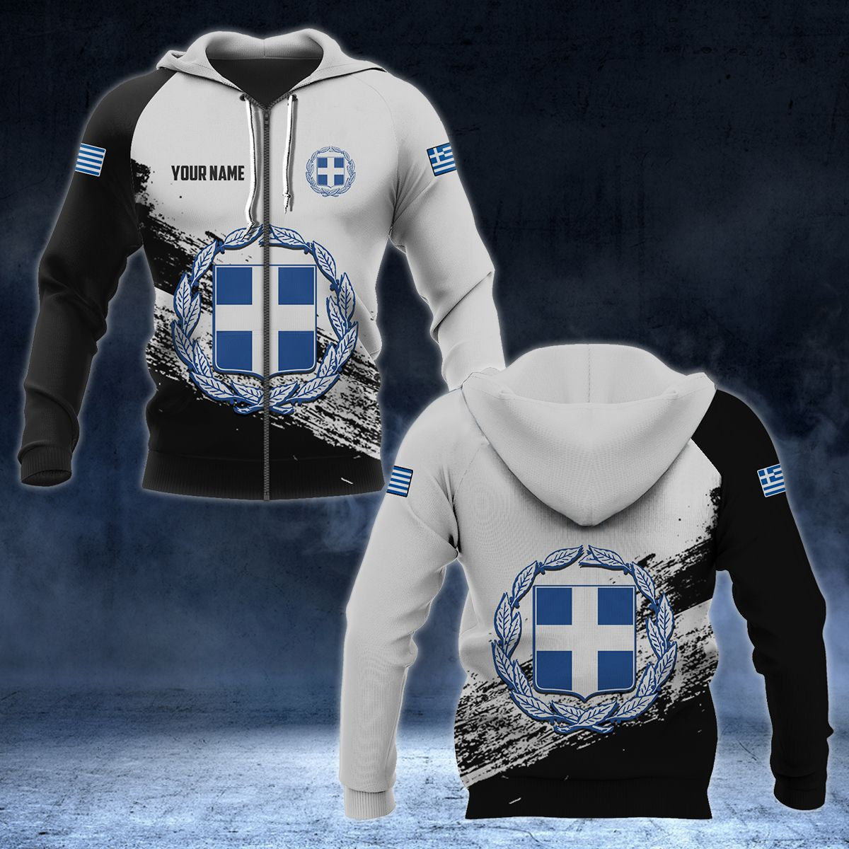 Customize Greece Coat Of Arms Black And White Unisex Adult Hoodies