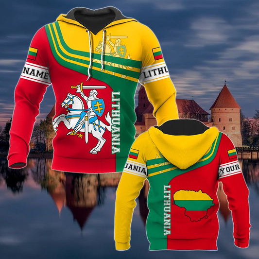 Customize Lithuania Coat Of Arms Flag Map Unisex Adult Hoodies