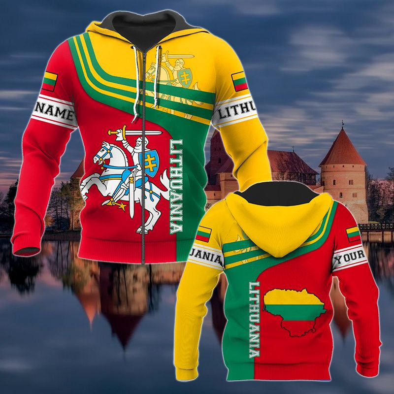 Customize Lithuania Coat Of Arms Flag Map Unisex Adult Hoodies