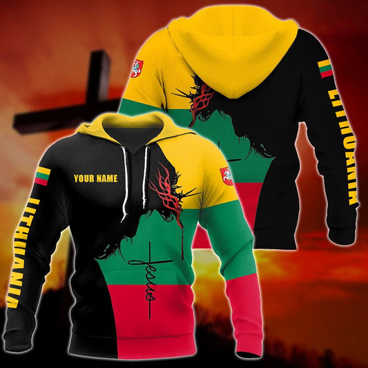 Customize Lithuania Flag Jesus Unisex Adult Hoodies