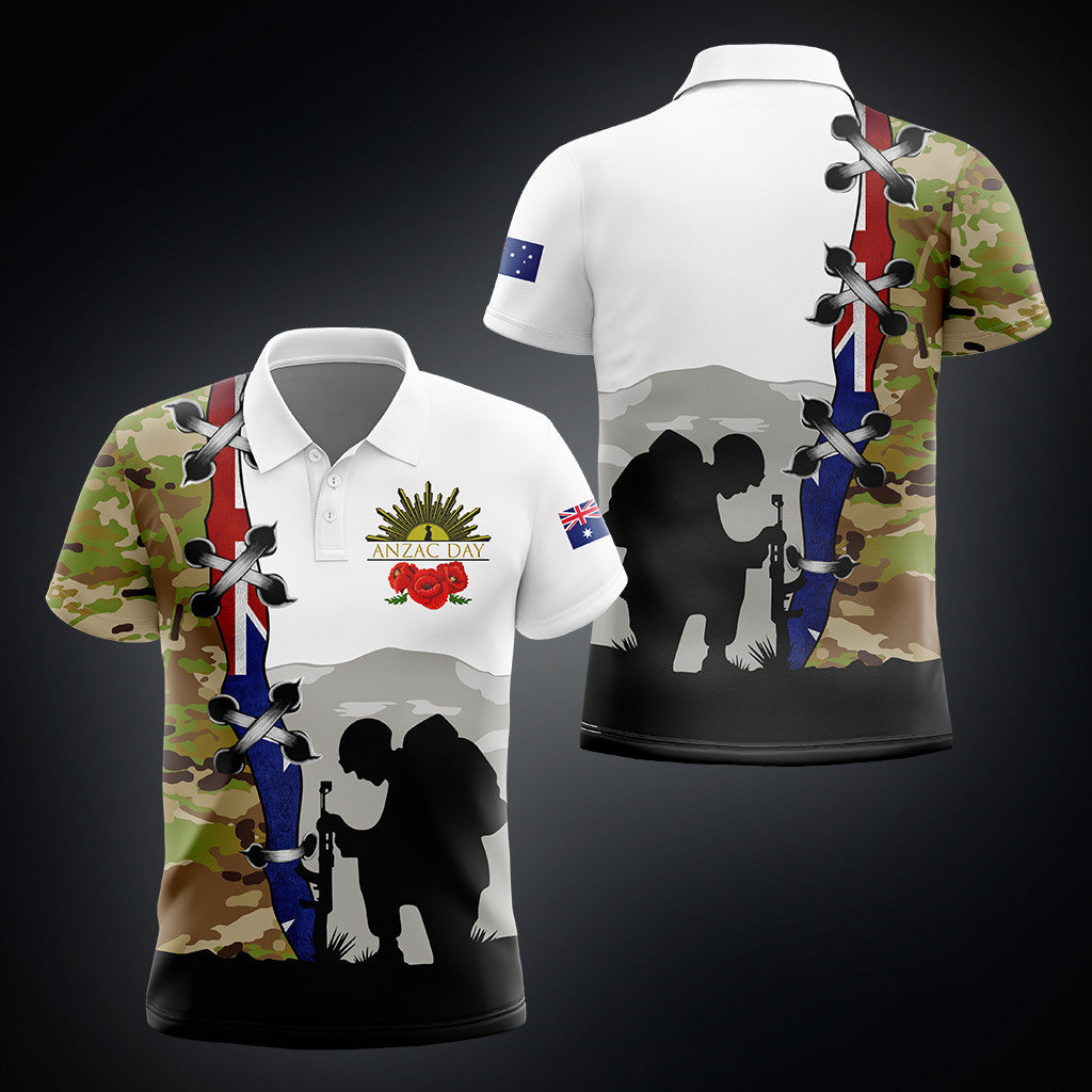 Chemises unisexes pour adultes avec motif camouflage du drapeau de l'armée australienne ANZAC Day