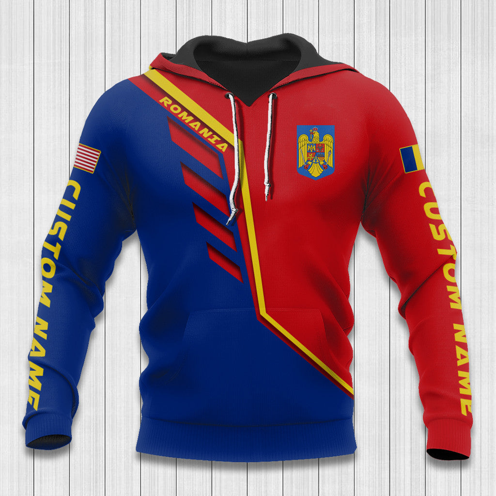 Romania Hoodies - Custom Name Romania Hoodie Romania Flag Wing