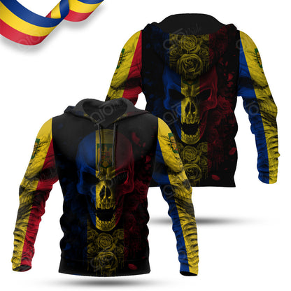 Romania Flag Skull Blood Rose 3D Hoodies