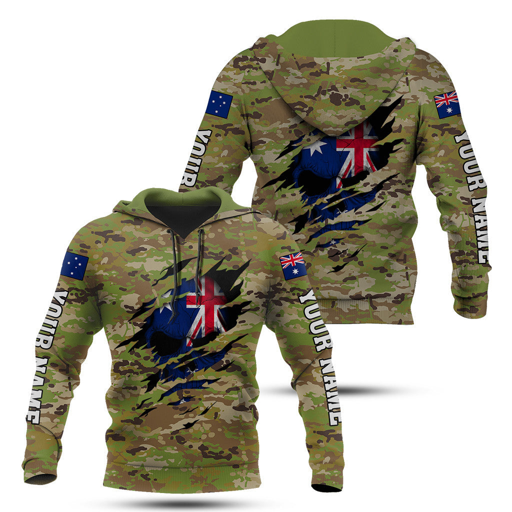 Chemises unisexes avec nom personnalisé, drapeau australien en camouflage 3D avec tête de mort