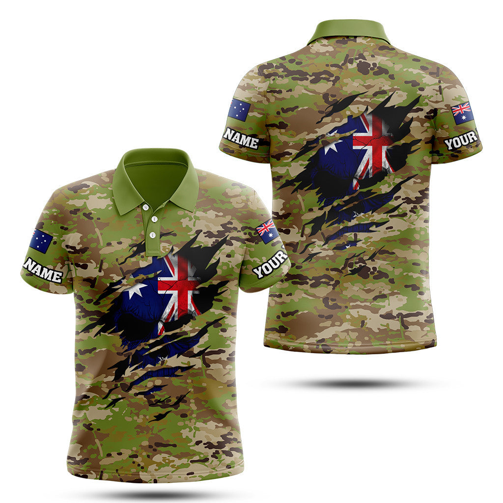 Chemises unisexes avec nom personnalisé, drapeau australien en camouflage 3D avec tête de mort