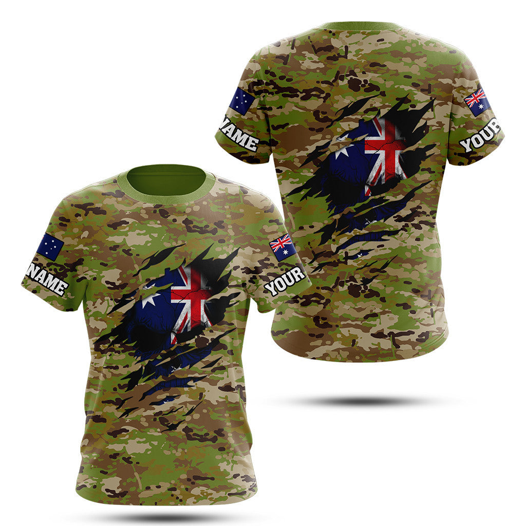 Chemises unisexes avec nom personnalisé, drapeau australien en camouflage 3D avec tête de mort