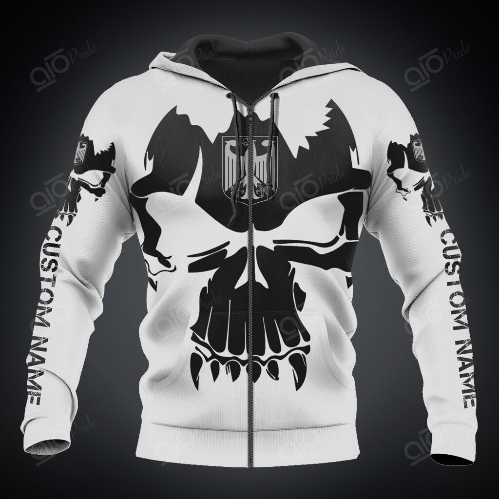 Custom Name Germany Coat Of Arms Skull White Hoodies