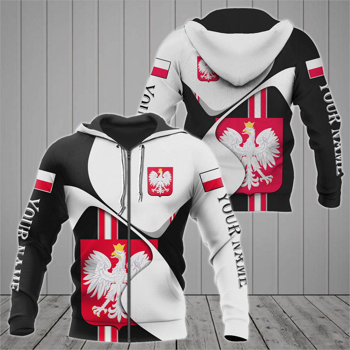 Customzie Poland Coat Of Arms White Wave Hoodies