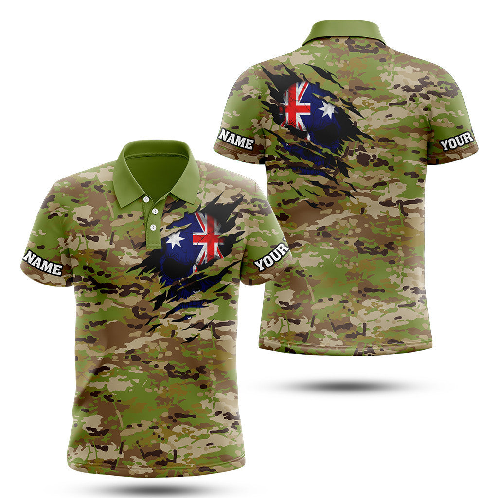 Unisex Shirts Custom Name Australia Camouflage Skull Army