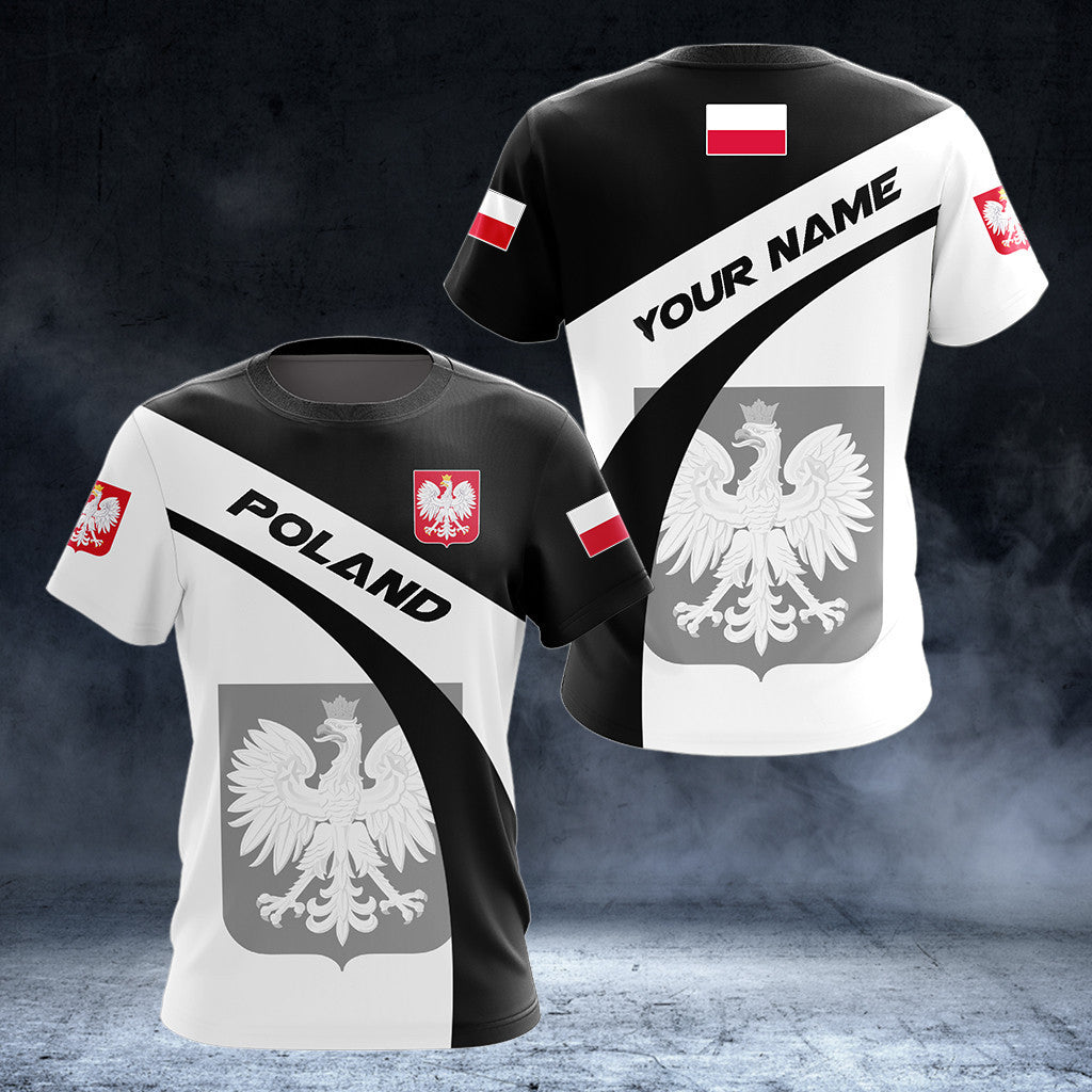 Custom Name Poland Coat Of Arms Black And White Unisex Adult Shirts