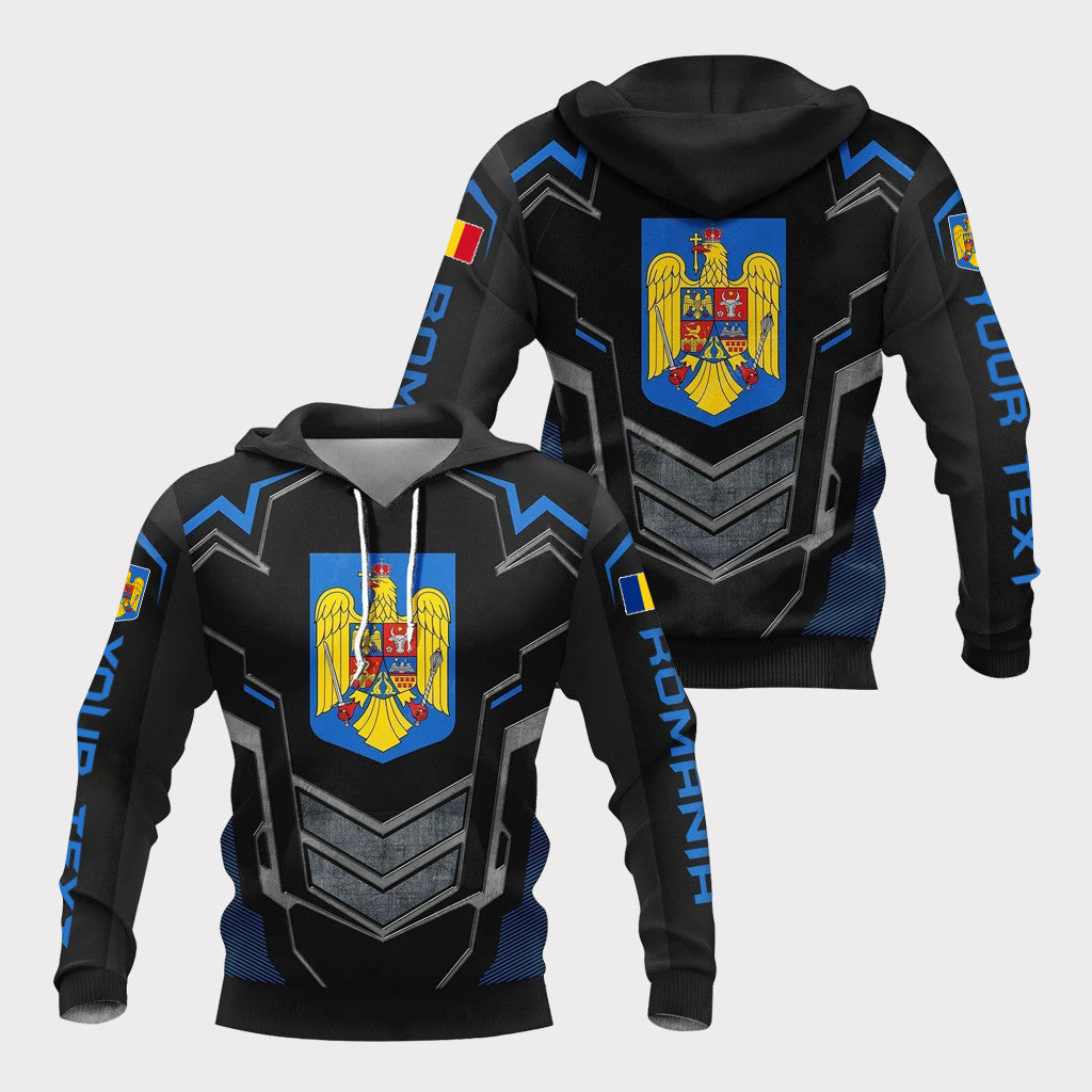 Romania Hoodies - Custom Text Romania Coat Of Arms Armor 3D