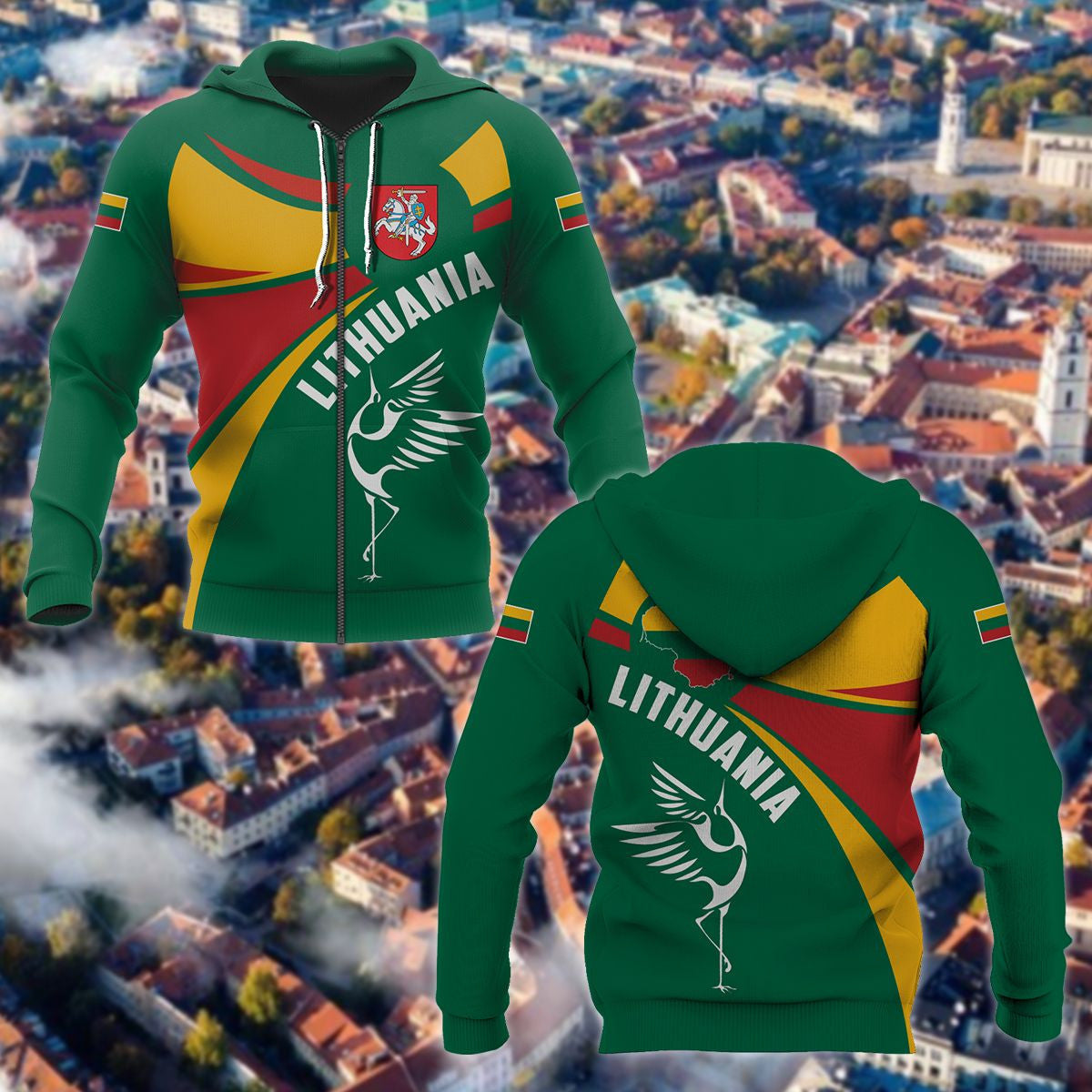 Lithuania Coat Of Arms Flag Map - National Animal Unisex Adult Hoodies