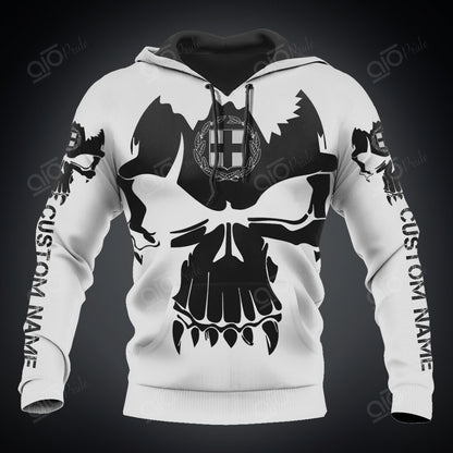 Custom Name Greece Coat Of Arms Skull White Hoodies