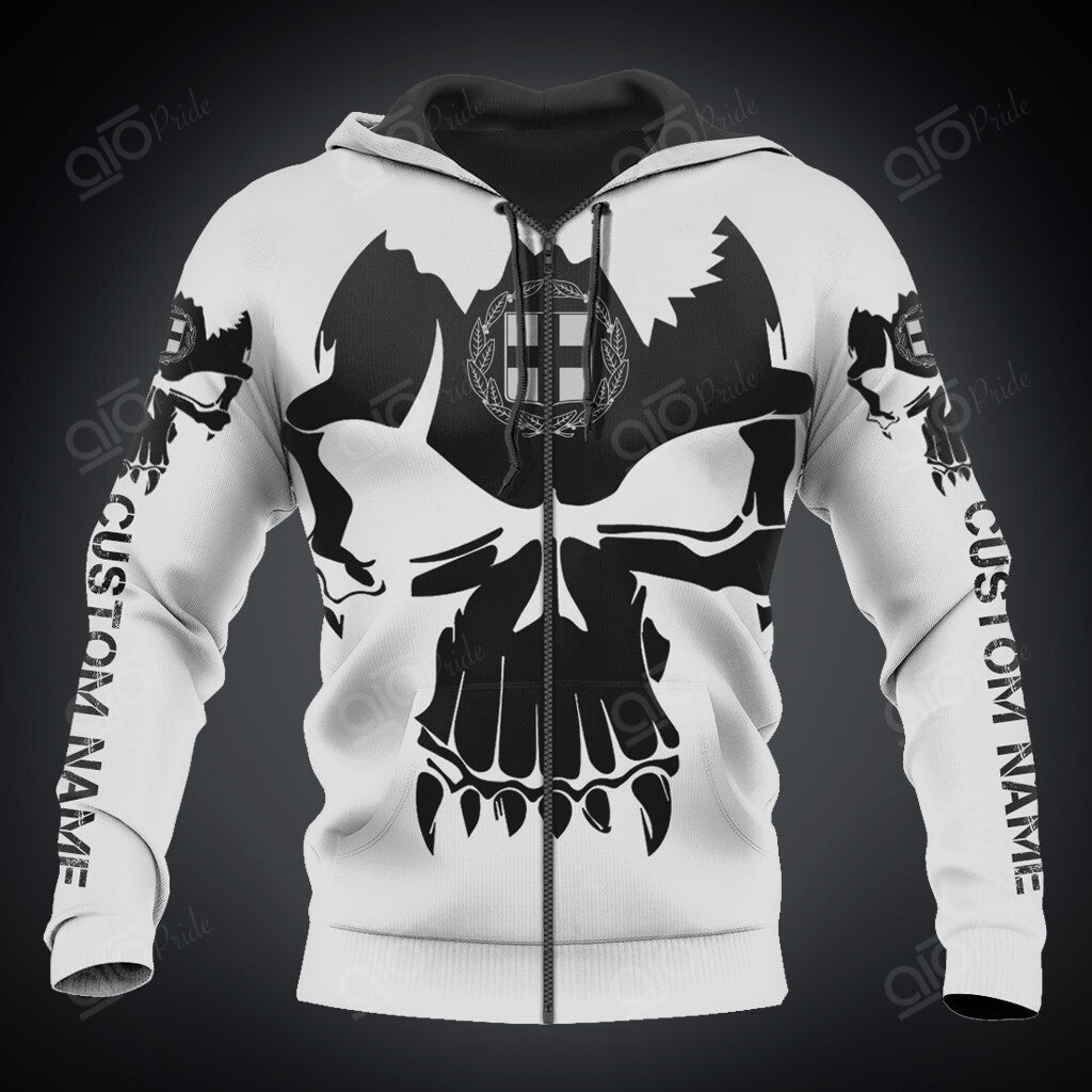 Custom Name Greece Coat Of Arms Skull White Hoodies